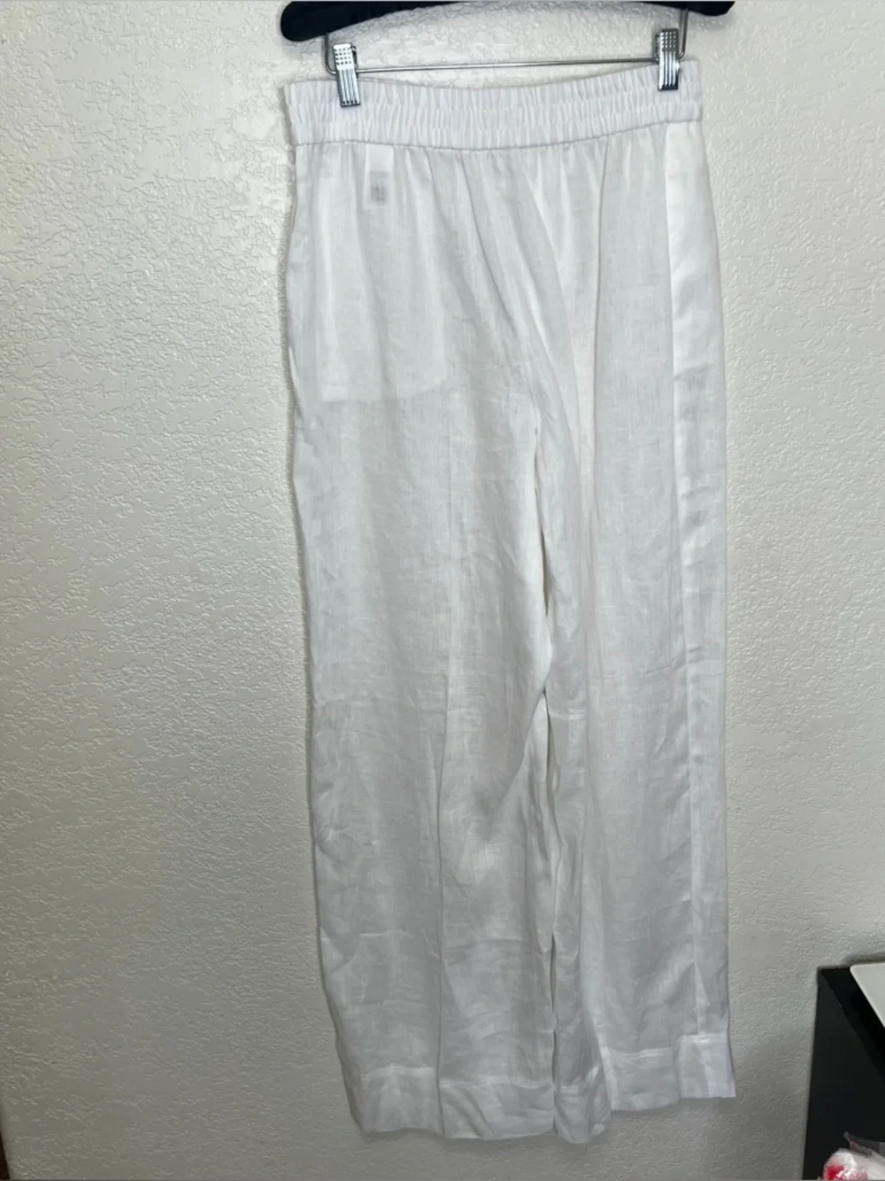ZARA Bright White Linen Pull On Trousers Womens Sz M Wide Leg Coastal Beachy